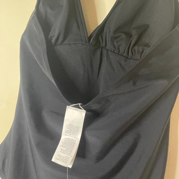 Black Halter One-Piece Swimsuit with Rushed Front & Tie Neck by Smismivo, S NWT. - Picture 4 of 6